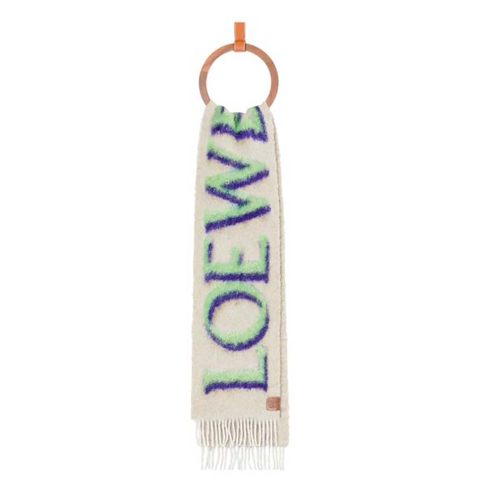 Front view of Loewe Unisex LOEWE Scarf in Wool and Mohair white