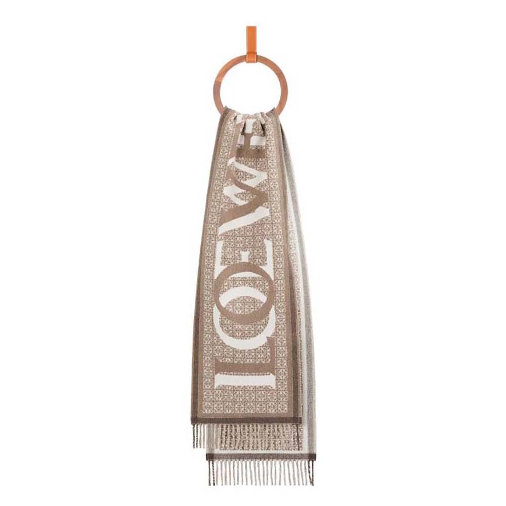 Front view of Loewe Unisex Love Scarf in Wool and Cashmere-White neatly folded