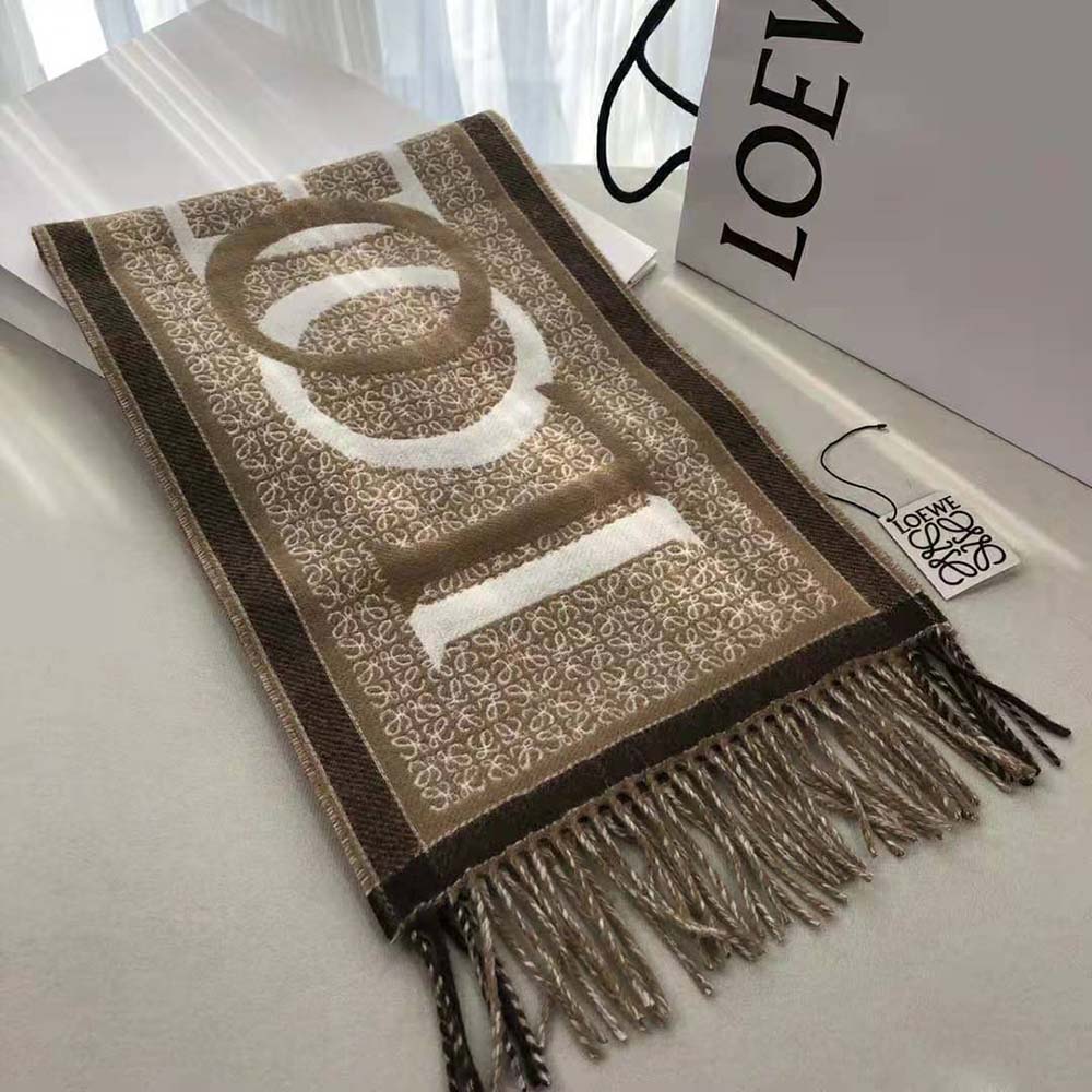 Side angle showing texture of Loewe Unisex Love Scarf in white wool-cashmere