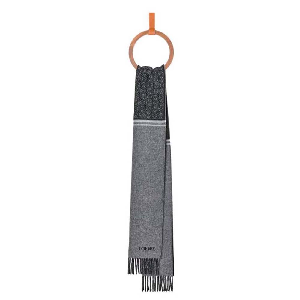 Front view of Loewe Unisex Scarf in Wool and Cashmere-Black folded