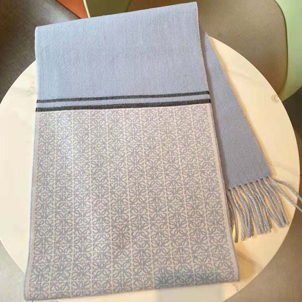 Loewe Unisex Scarf in Wool and Cashmere-Blue - image 9