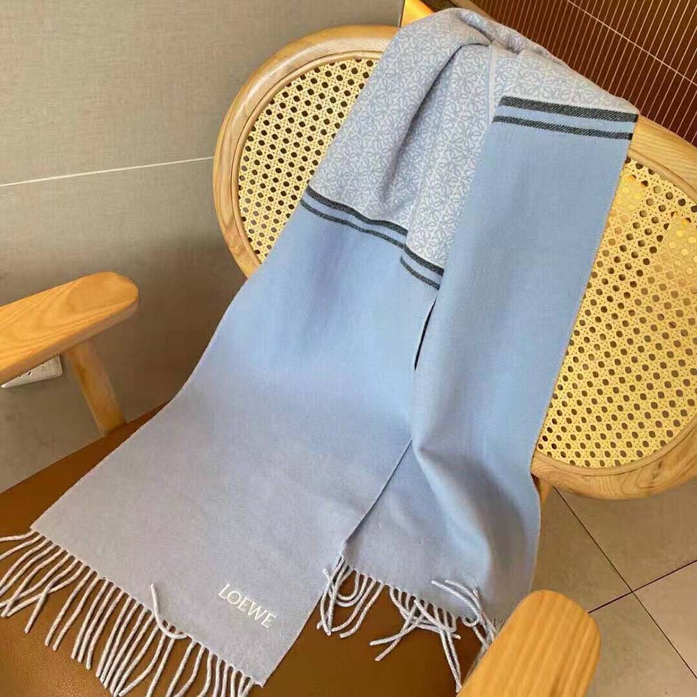 Loewe Unisex Scarf in Wool and Cashmere-Blue - image 4