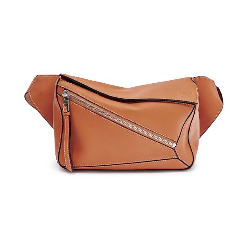 Front view of Loewe Unisex Small Puzzle Bumbag in classic calfskin brown