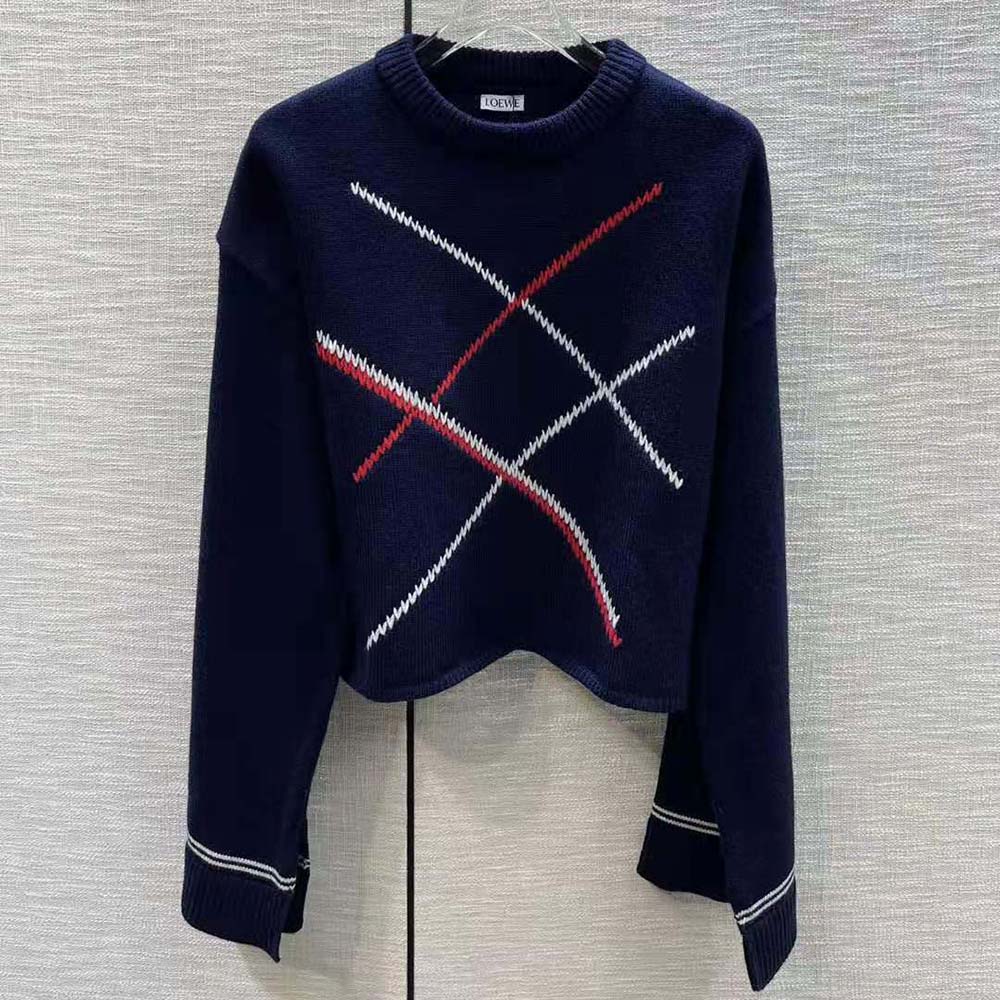 Close-up detail of argyle pattern on Loewe Women Cropped Sweater