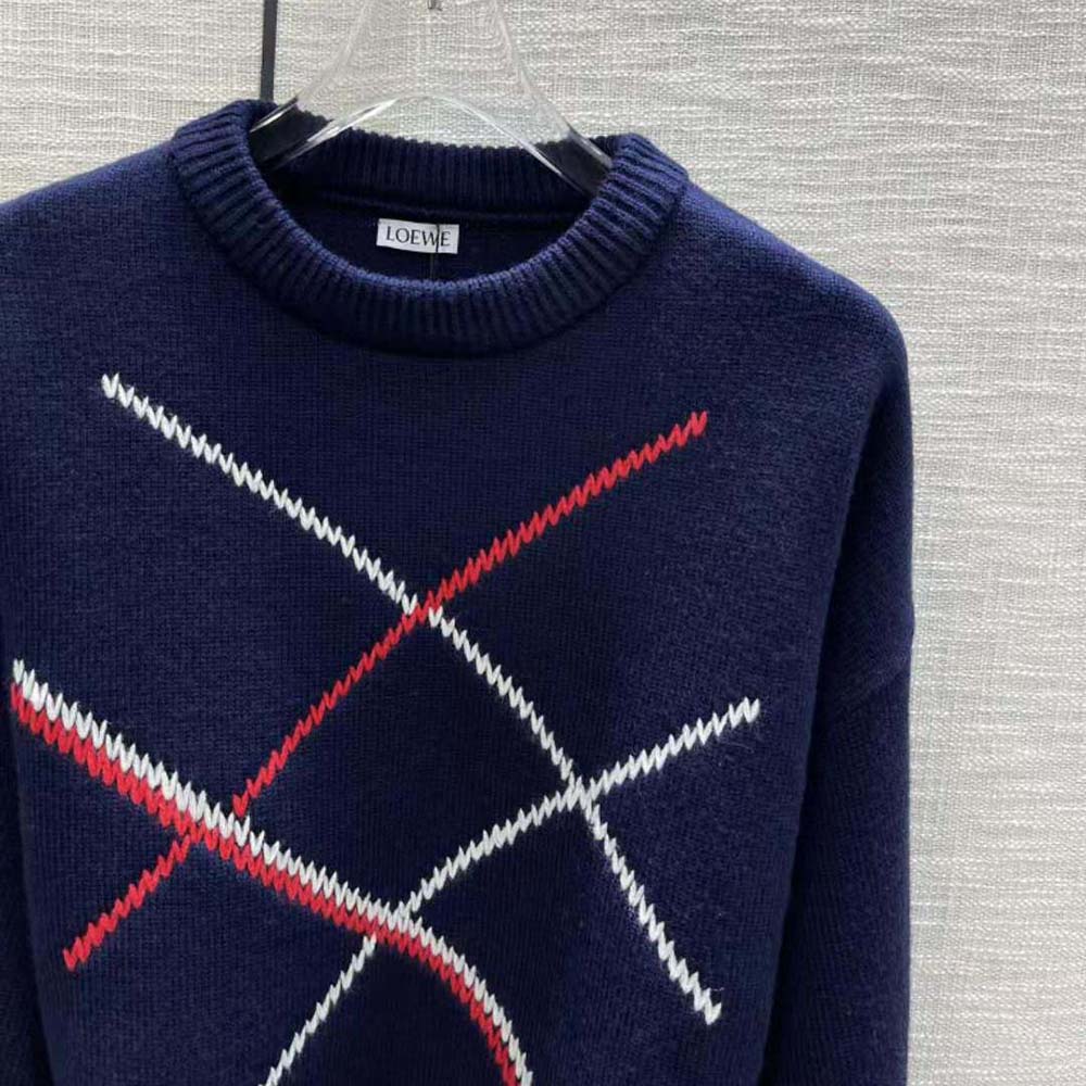 Loewe Women Cropped Argyle Sweater in Wool-Navy - image 6