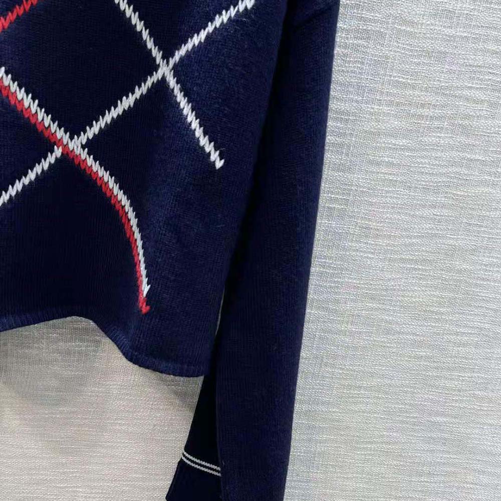 Loewe Women Cropped Argyle Sweater in Wool-Navy - image 9