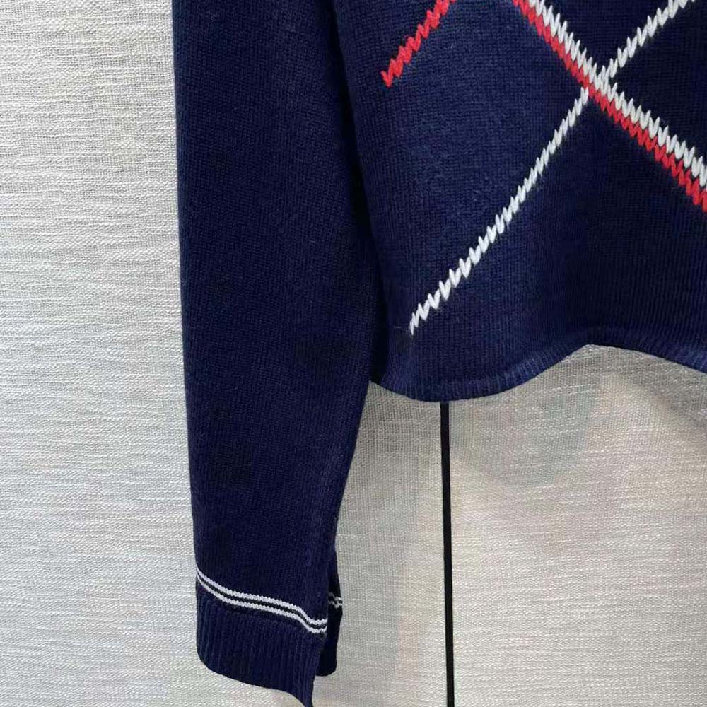 Loewe Women Cropped Argyle Sweater in Wool-Navy - image 8