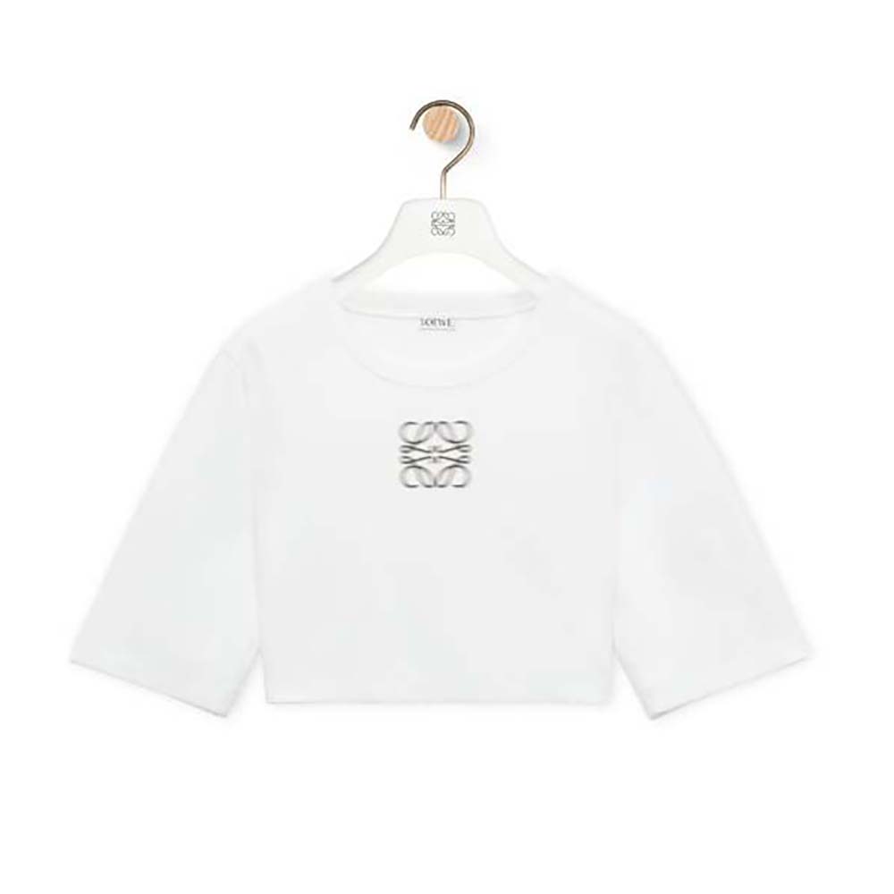 Front view of Loewe Women Cropped T-shirt in Cotton-White