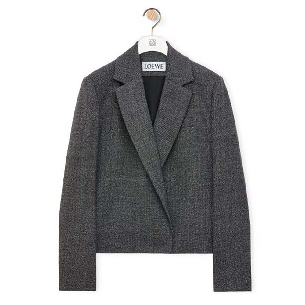 Front view of Loewe Women Tailored Jacket in Wool gray fabric