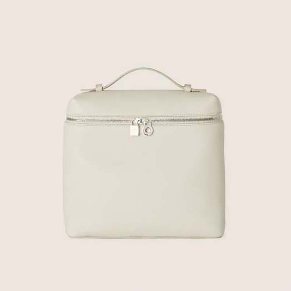 Front view of Loro Piana Extra Pocket Backpack L23.5-White in soft white leather