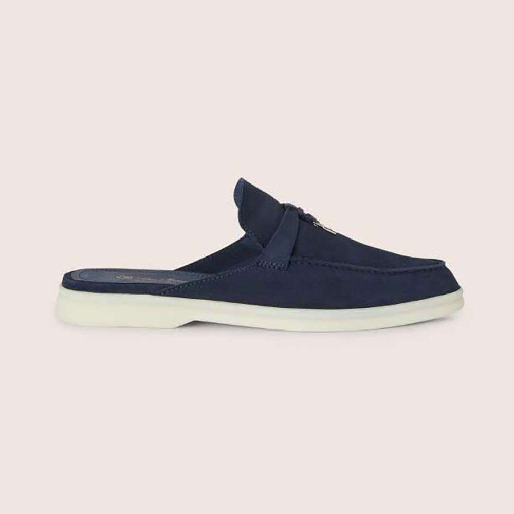 Side profile of Loro Piana Unisex Babouche Charms Walk Loafers-Navy showing charm detail