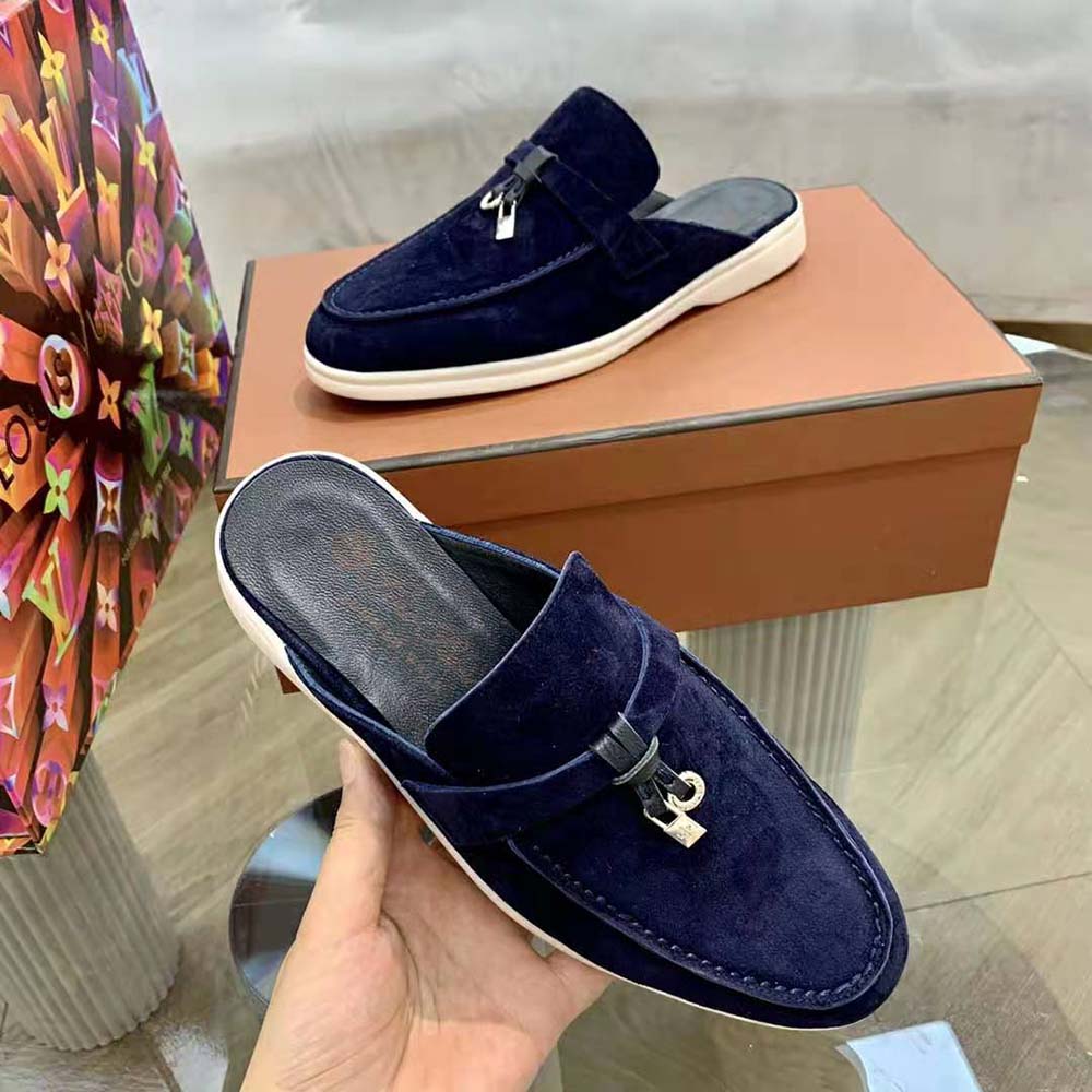 Loro Piana Unisex Babouche Charms Walk Loafers-Navy - image 4