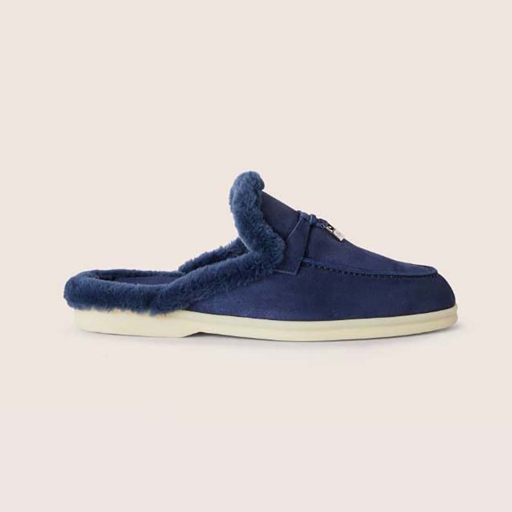 Side profile of Loro Piana Unisex Charms Walk Babouche Loafers-Navy