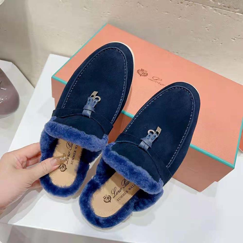 Loro Piana Unisex Charms Walk Babouche Loafers-Navy - image 4