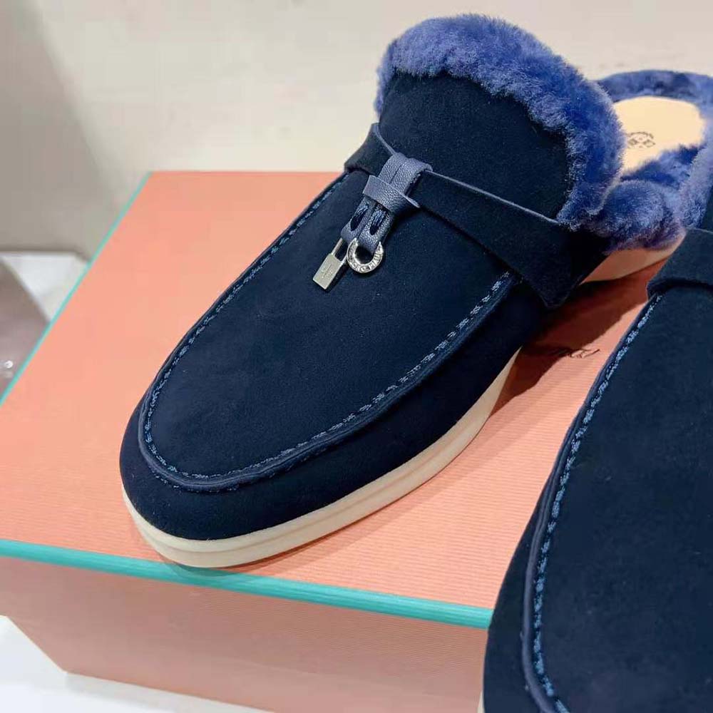 Loro Piana Unisex Charms Walk Babouche Loafers-Navy - image 7