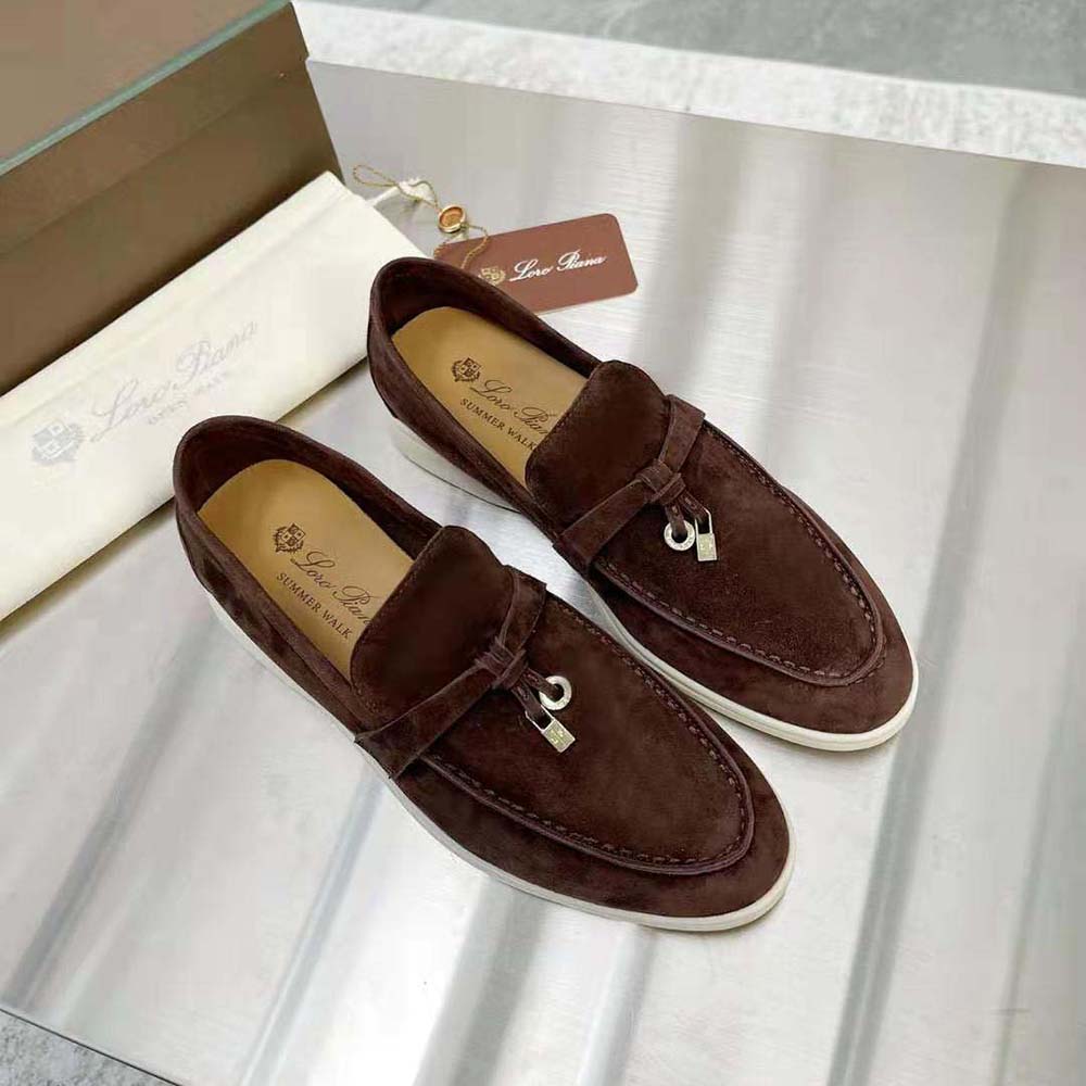 Close-up of gold-tone charm detail on Loro Piana Summer Charms Walk Loafers-Brown