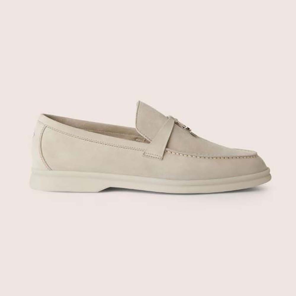 Side profile of Loro Piana Unisex Summer Charms Walk Loafers-White showing sleek design