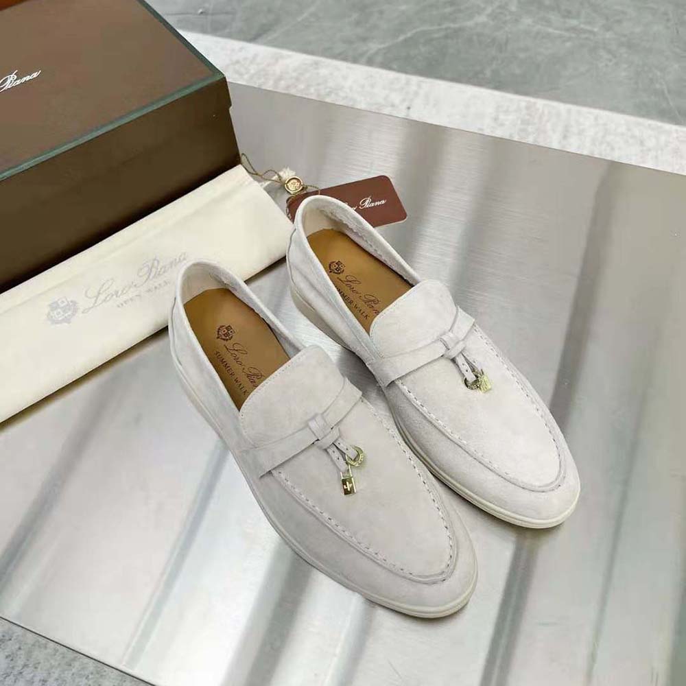 Overhead view of Loro Piana Unisex Summer Charms Walk Loafers-White displaying slip-on silhouette