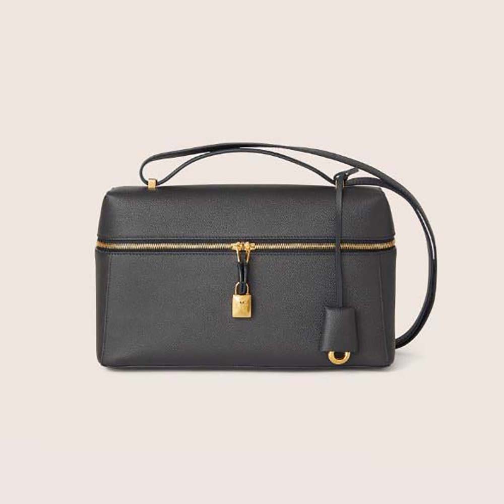 Front view of Loro Piana Women Extra Bag in Calfskin Leather-Black