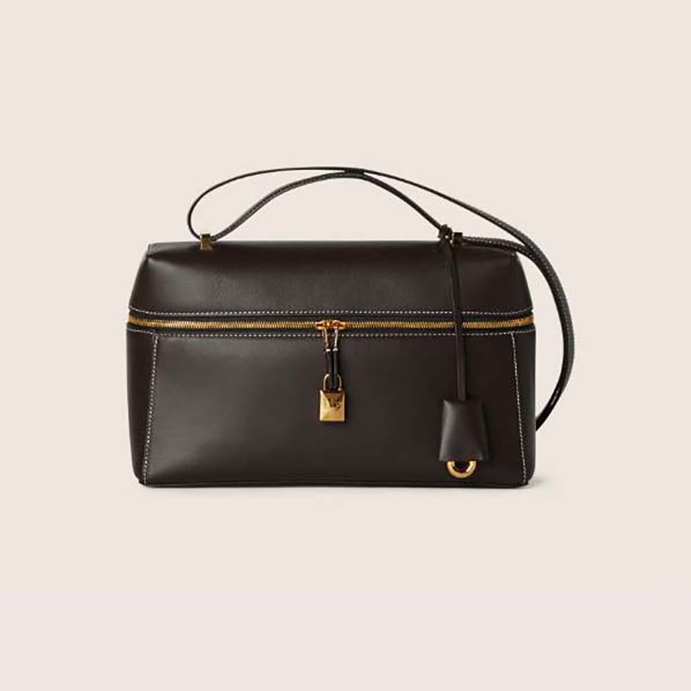 Front view of Loro Piana Women Extra Bag in Calfskin Leather-Chocolate