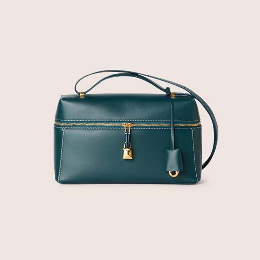 Front view of Loro Piana Women Extra Bag in green calfskin leather
