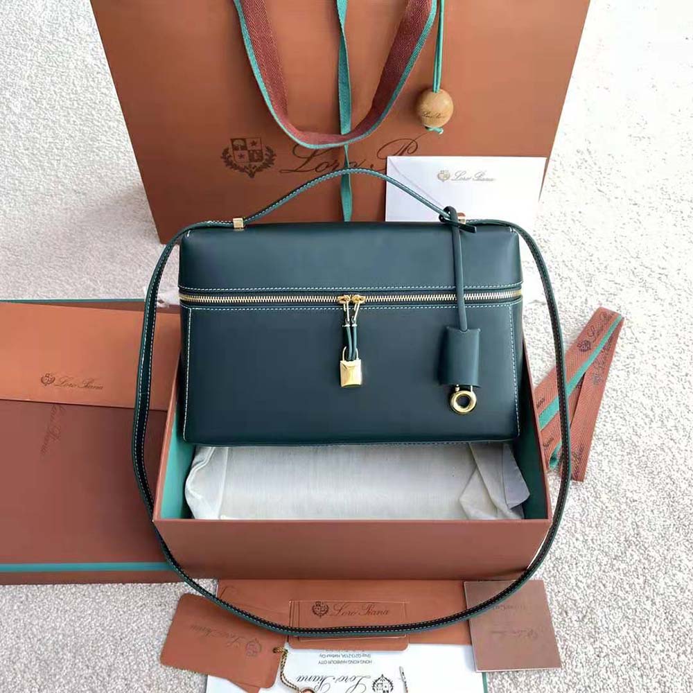 Close-up of gold-tone hardware on Loro Piana Women Extra Bag green