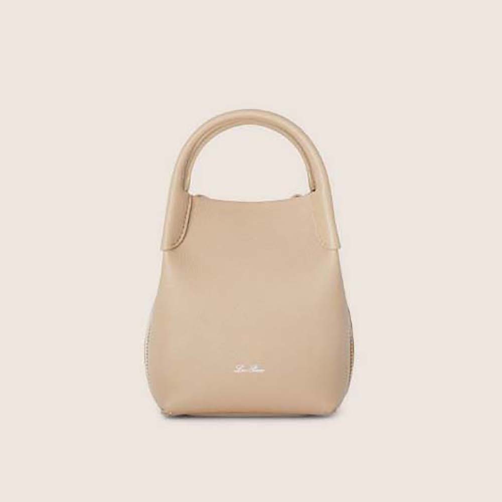 Front angle of Loro Piana Women Micro Bale Bag in Calfskin Leather-Beige