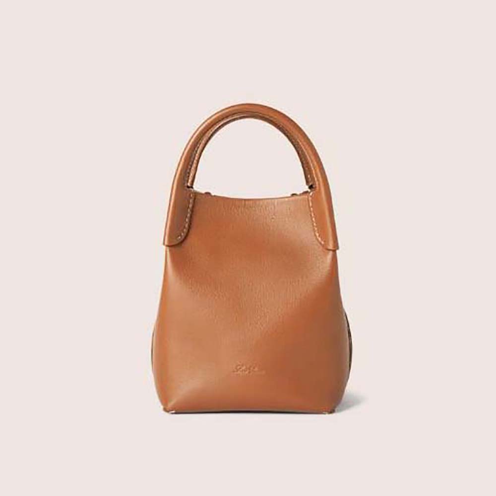 Front view of Loro Piana Women Micro Bale Bag in Calfskin Leather-Brown