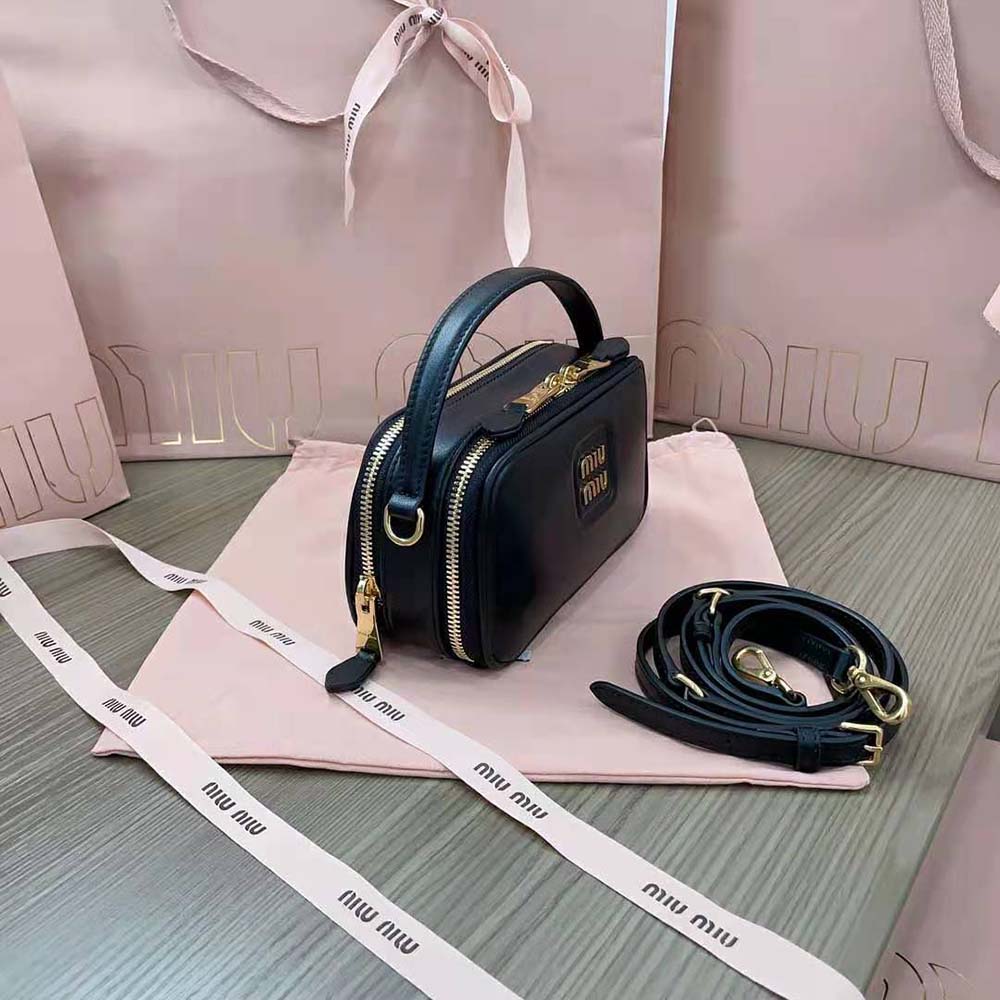Miu Miu Women Arcadie Leather Bag with Metal Lettering Logo-Black - image 5