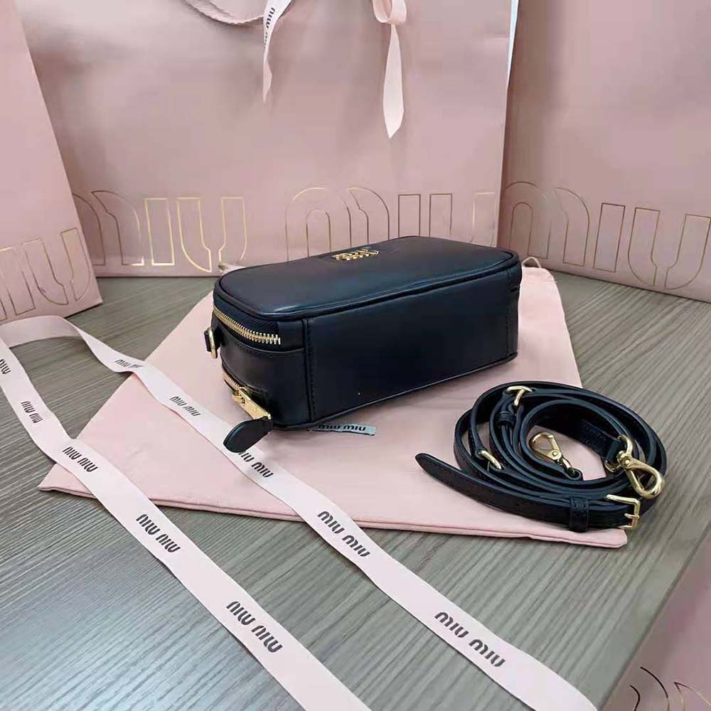 Miu Miu Women Arcadie Leather Bag with Metal Lettering Logo-Black - image 6