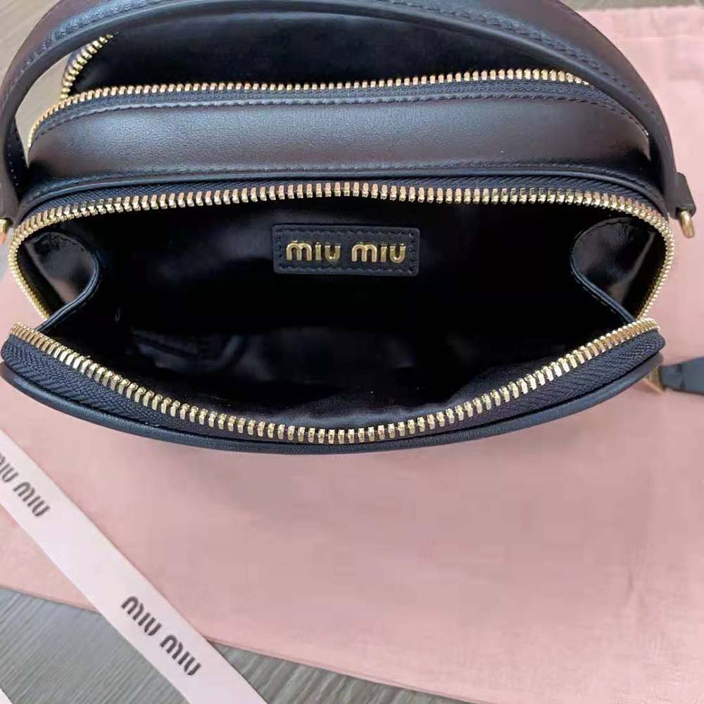 Miu Miu Women Arcadie Leather Bag with Metal Lettering Logo-Black - image 9