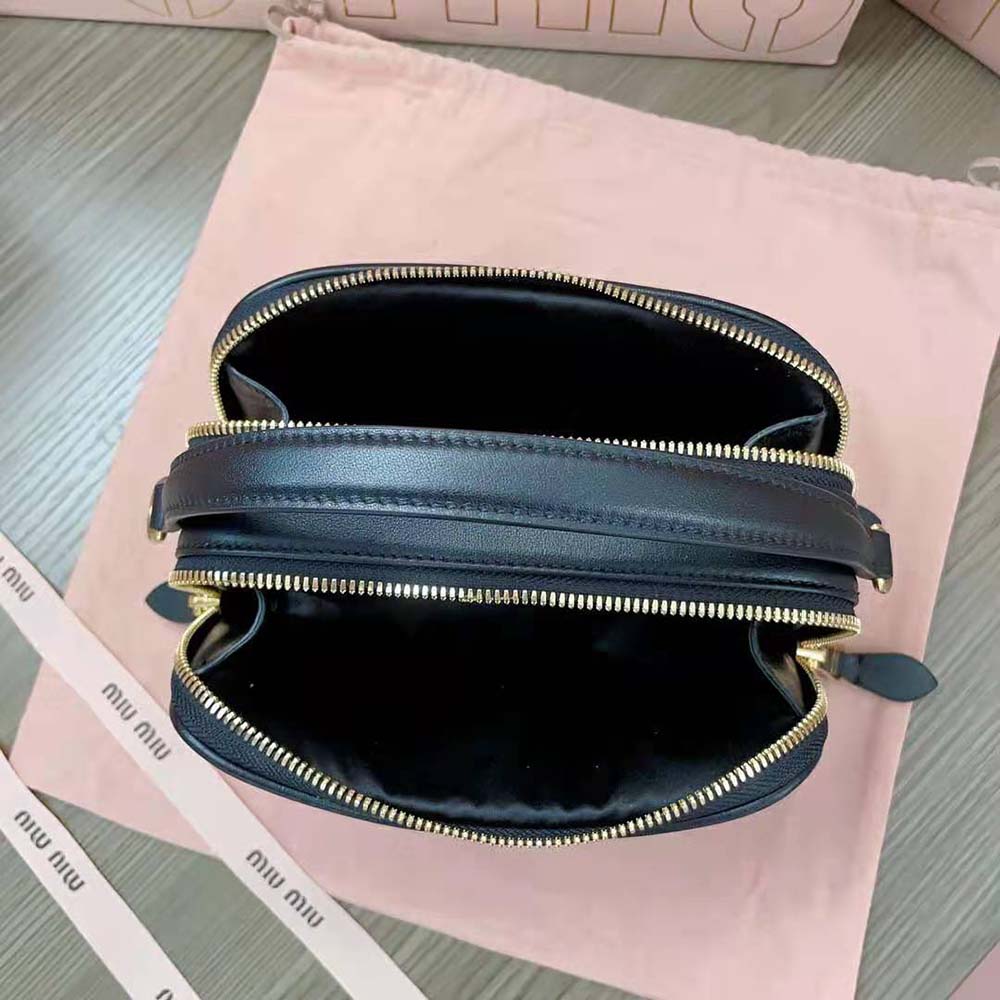 Miu Miu Women Arcadie Leather Bag with Metal Lettering Logo-Black - image 8