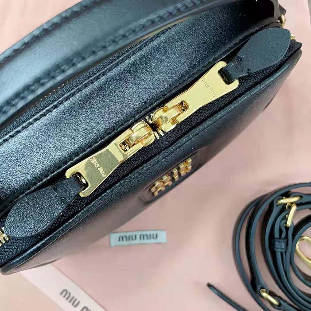 Miu Miu Women Arcadie Leather Bag with Metal Lettering Logo-Black - image 10