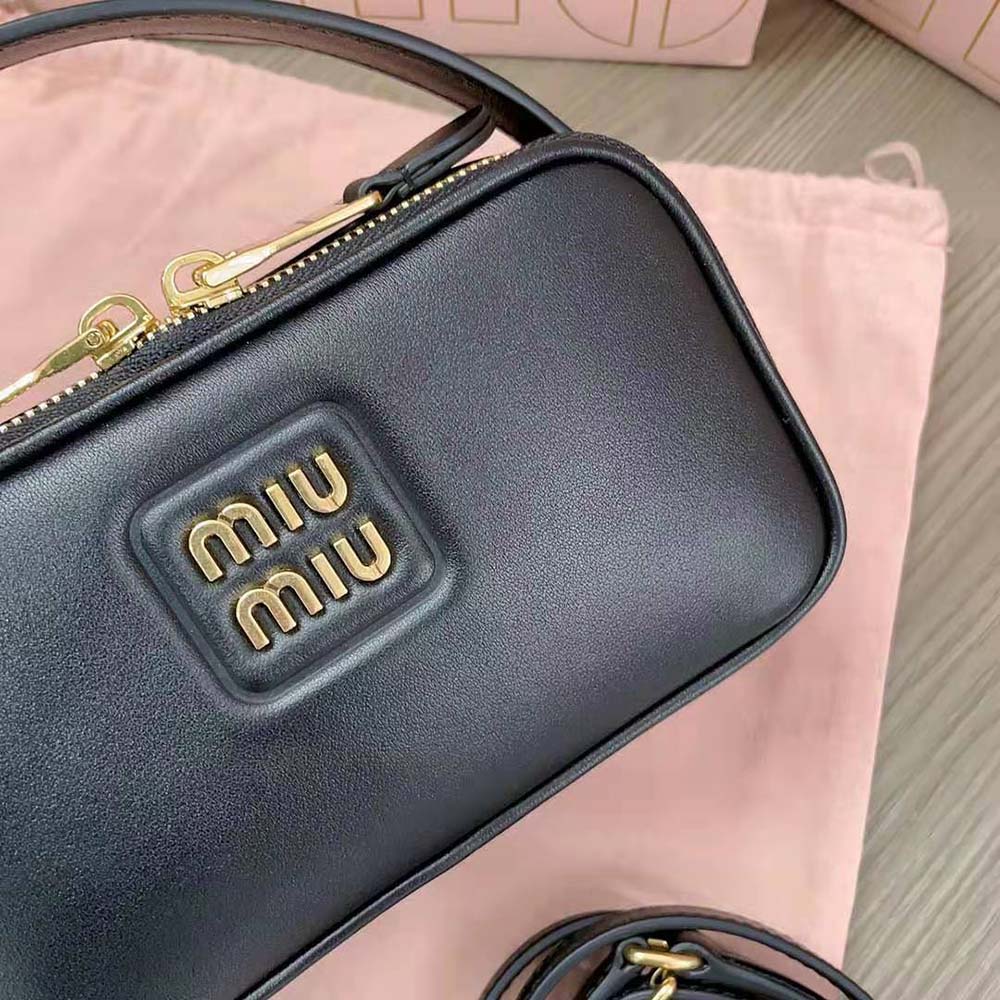 Miu Miu Women Arcadie Leather Bag with Metal Lettering Logo-Black - image 7