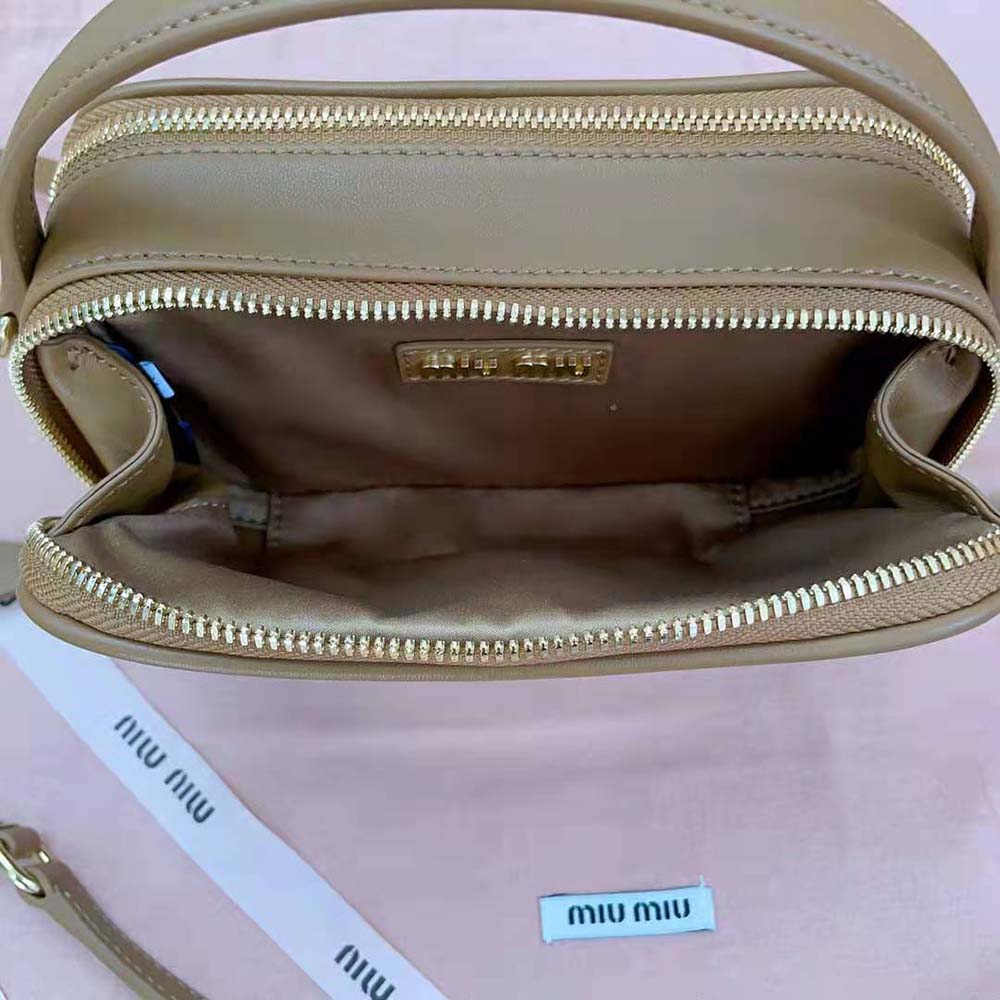 Miu Miu Women Arcadie Leather Bag with Metal Lettering Logo-Brown - image 10