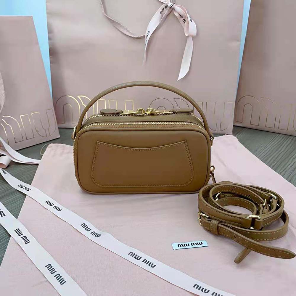 Miu Miu Women Arcadie Leather Bag with Metal Lettering Logo-Brown - image 4