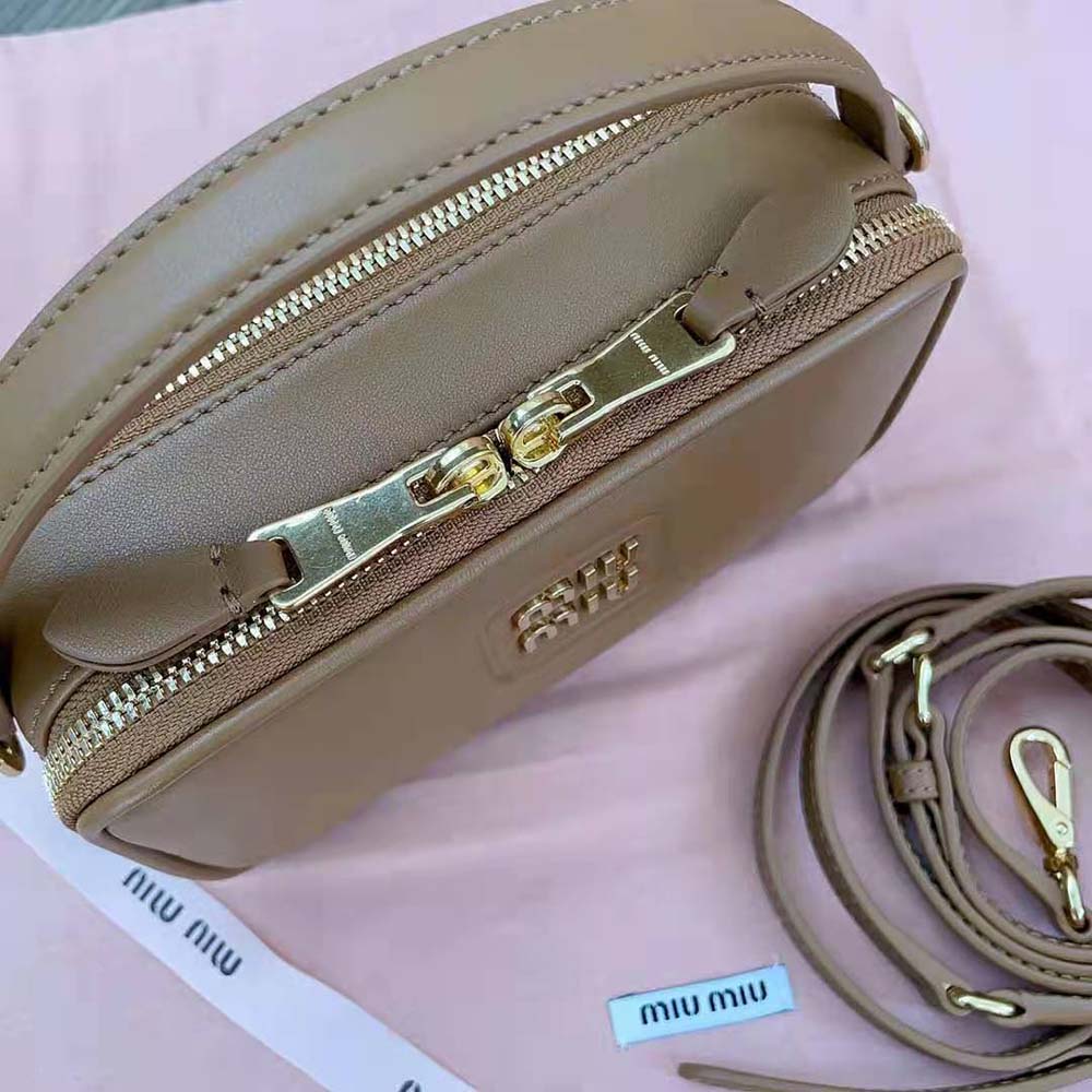 Miu Miu Women Arcadie Leather Bag with Metal Lettering Logo-Brown - image 9