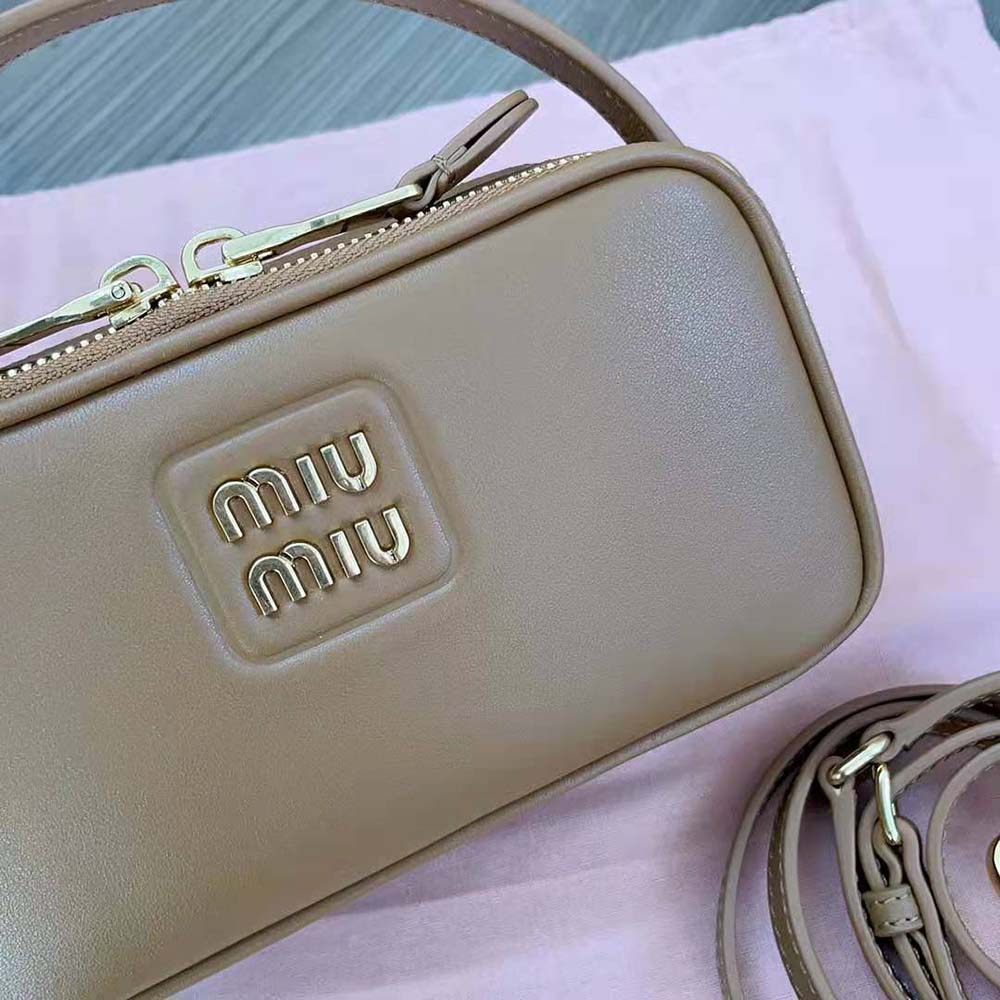 Miu Miu Women Arcadie Leather Bag with Metal Lettering Logo-Brown - image 8