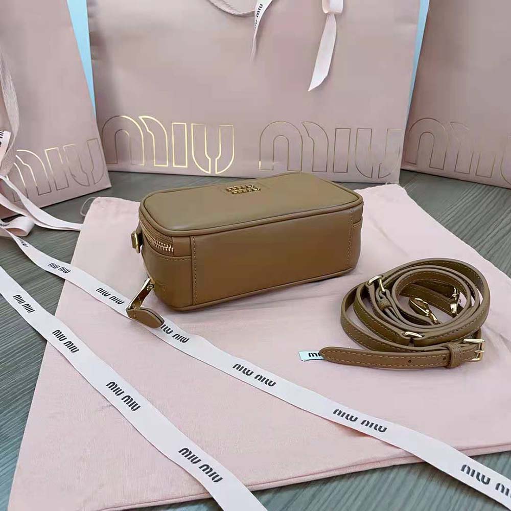 Miu Miu Women Arcadie Leather Bag with Metal Lettering Logo-Brown - image 5