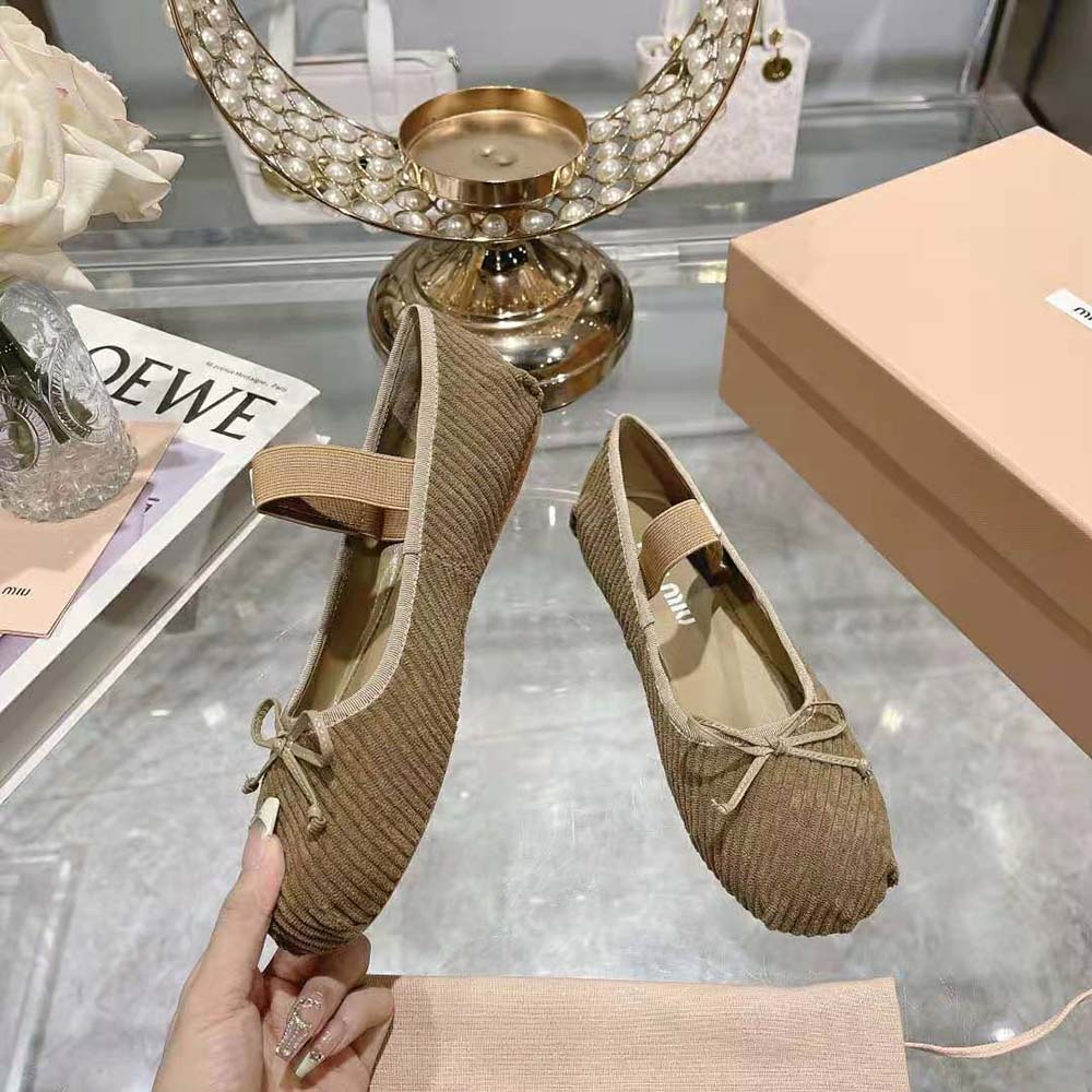 Miu Miu Women Corduroy Ballerinas with Knit Logo - image 6