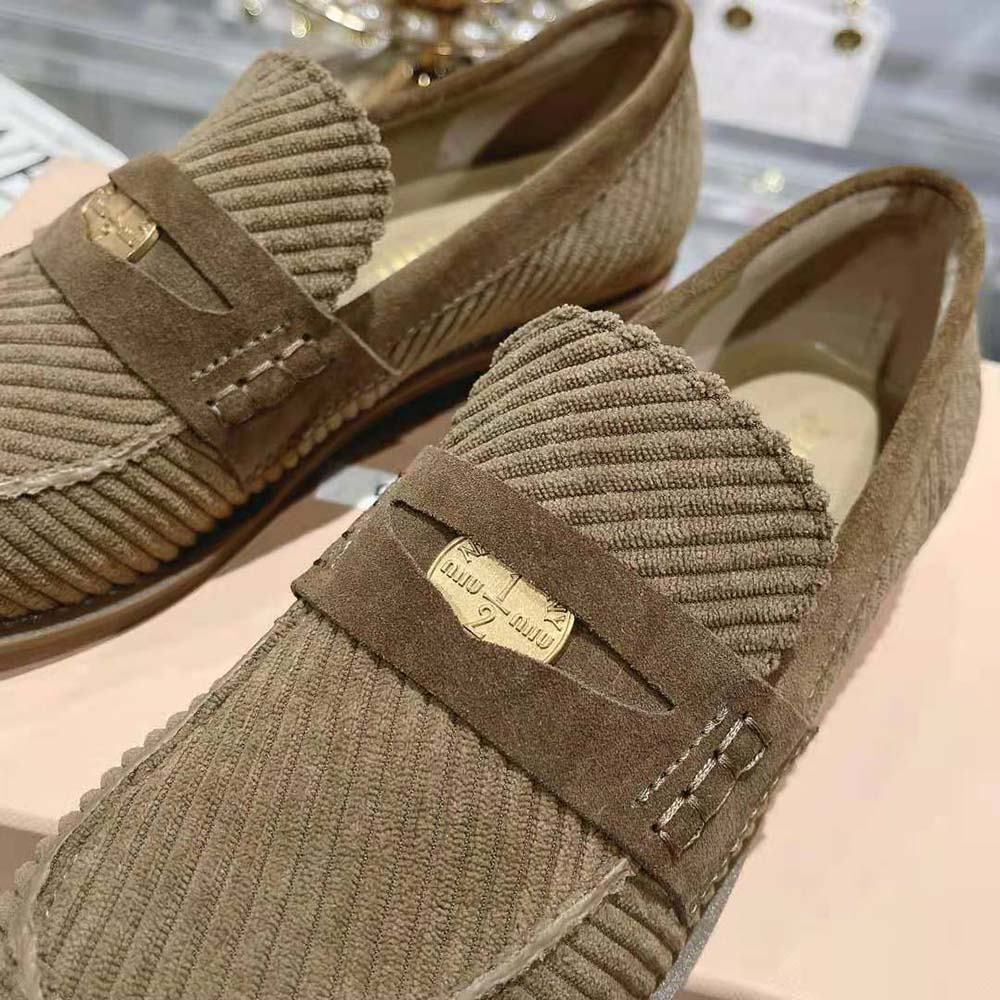 Miu Miu Women Corduroy Loafers with Screen-printed Logo - image 4