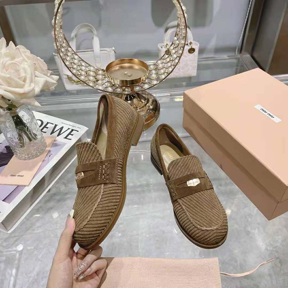 Miu Miu Women Corduroy Loafers with Screen-printed Logo - image 6