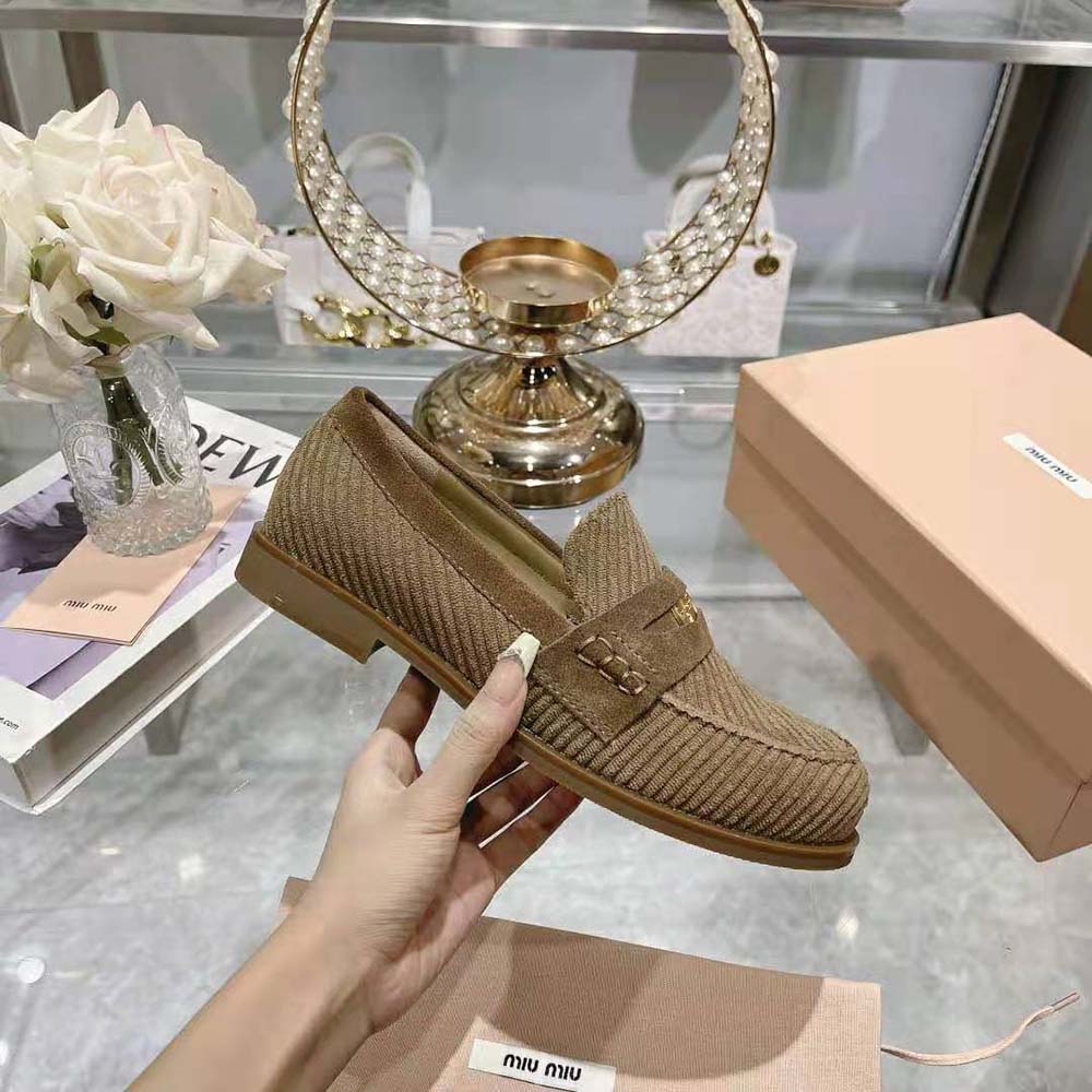 Miu Miu Women Corduroy Loafers with Screen-printed Logo - image 7