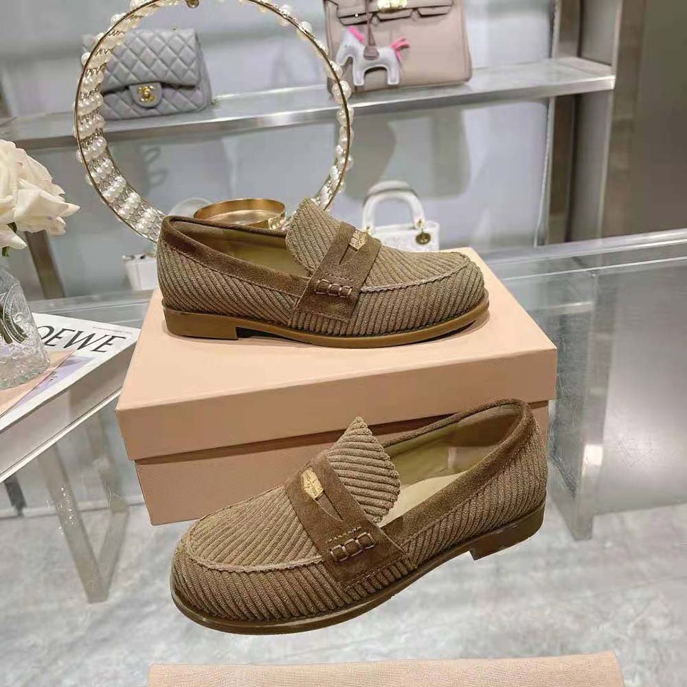 Miu Miu Women Corduroy Loafers with Screen-printed Logo - image 5
