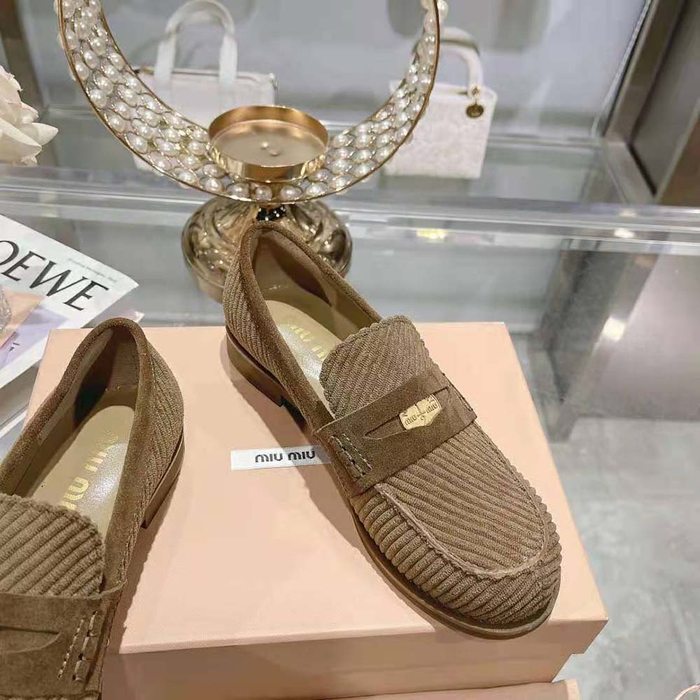 Miu Miu Women Corduroy Loafers with Screen-printed Logo - image 9