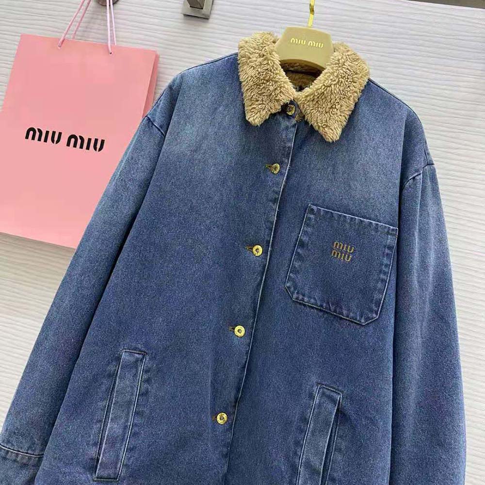 Miu Miu Women Embroidered Denim Blouson Jacket with Embroidered Logo - image 4