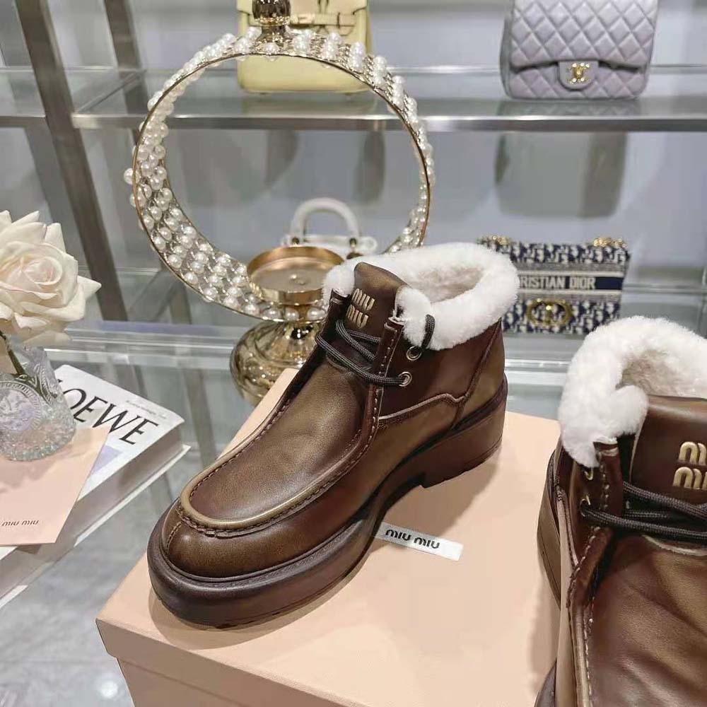 Miu Miu Women Fumé Leather Booties-Brown - image 7