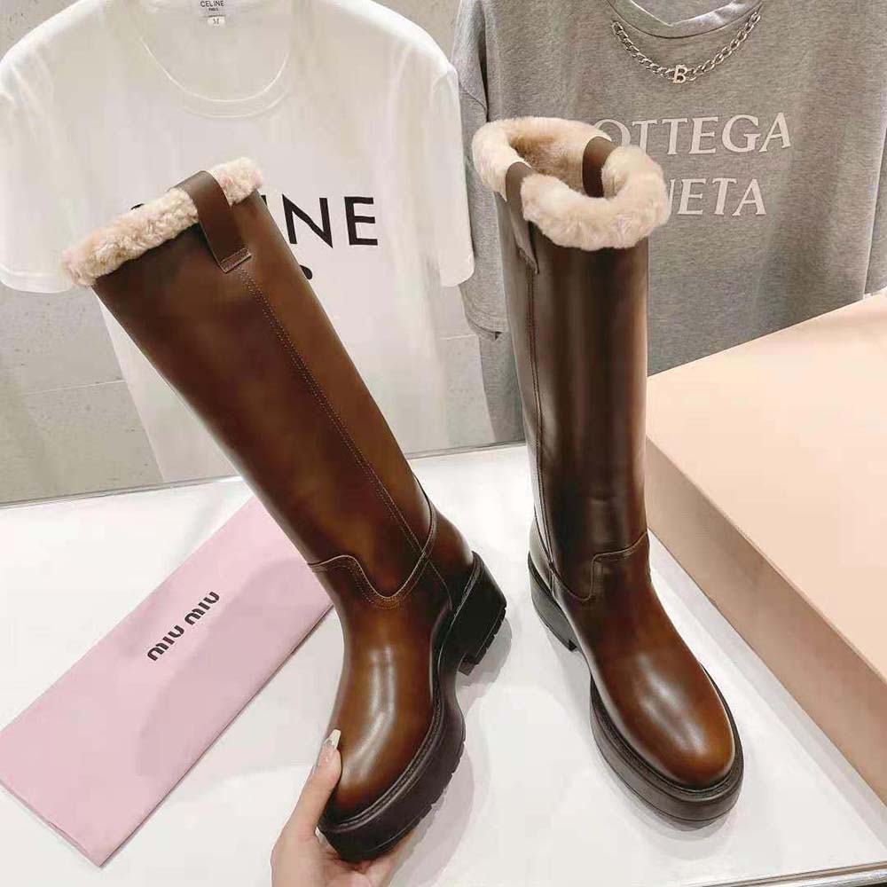 Miu Miu Women Fumé Leather Boots-Brown - image 4