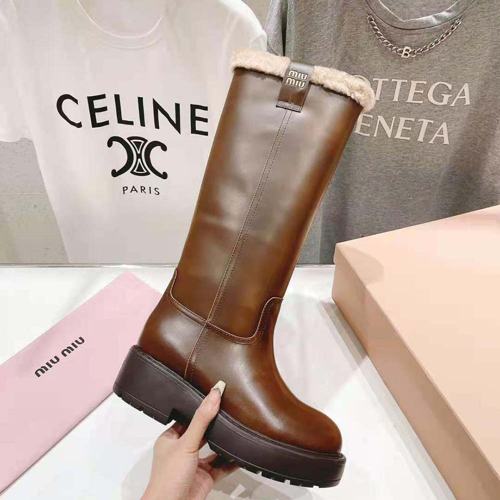 Miu Miu Women Fumé Leather Boots-Brown - image 6