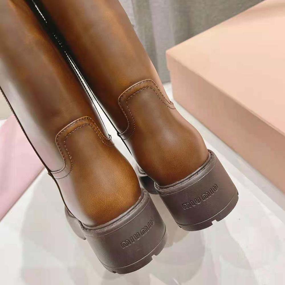 Miu Miu Women Fumé Leather Boots-Brown - image 7